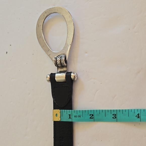 Womens Vintage Black leather Belt with Silver semi circle buckle Sz.Small/MEDIUM - Picture 6 of 6